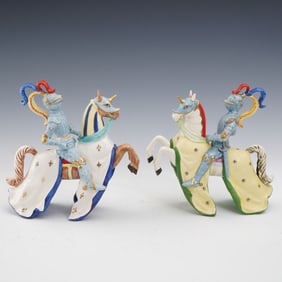 2pc Andrea By Sadek Porcelain Figurines, Medieval Knights on Horseback