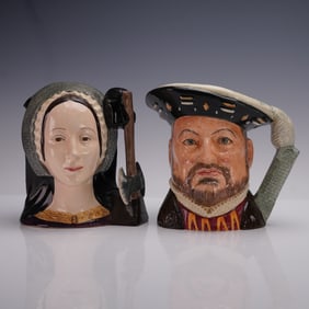 2pc Royal Doulton Large Character Jugs- Henry VIII D6642 & Ann Boleyn D6644