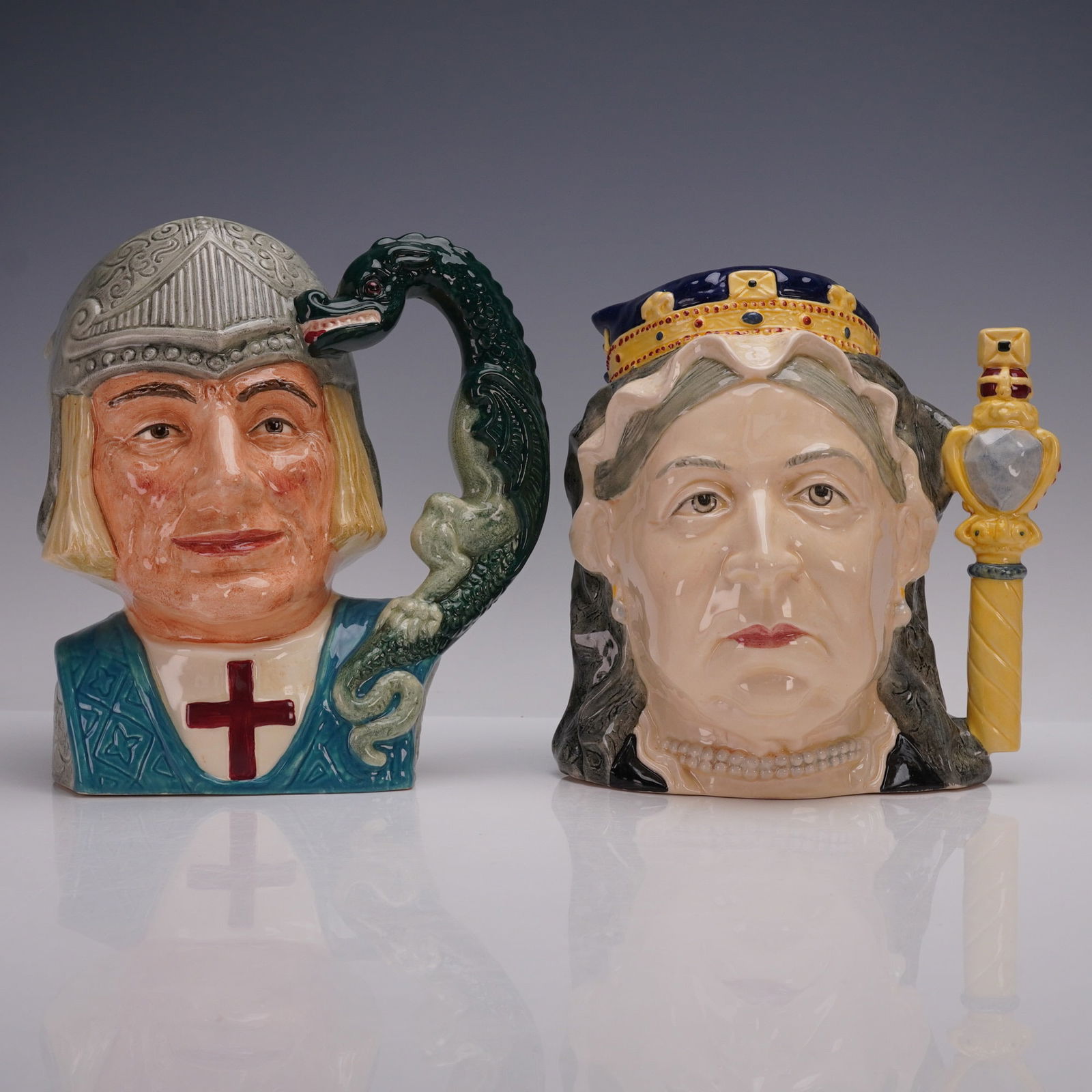 2pc Royal Doulton LG Character Jugs- St.George D6618 & Queen Victoria D6788 (1 of 3)