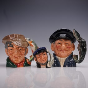 3pc Royal Doulton Character Jugs- Poacher D6429, Capt Ahab D6506 & D6617