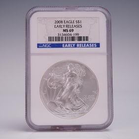 2008 American Silver Eagle First Release Dollar Coin NGC Graded MS 69