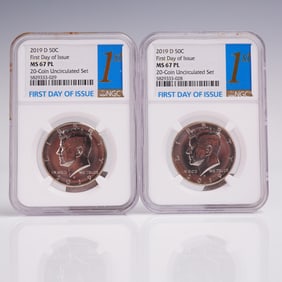 2pc 2019-D Kennedy Half Dollar Coins NGC Graded MS 67 PL