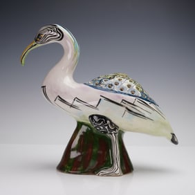Ceramiche di Giors Italian Pottery Bird Sculpture Flower Frog