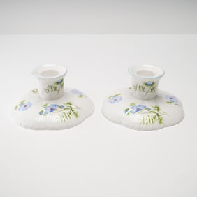2pc Shelley Fine Bone China Candle Holders, Blue Poppy