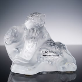 Lalique Crystal Figurine, Jaguar Cubs