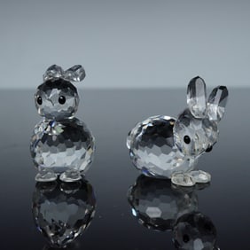 2pc Swarovski Crystal Figurines, Sitting and Resting Rabbit, 014848, 014849