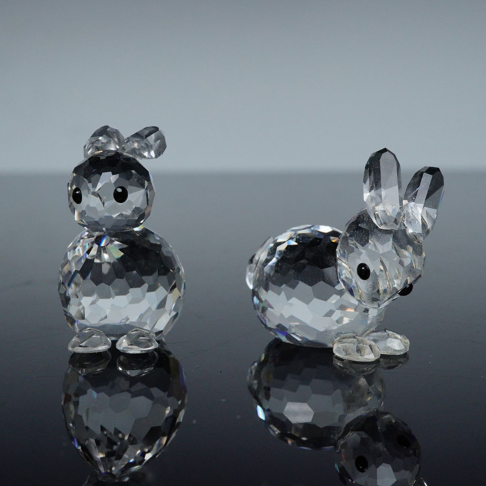 2pc Swarovski Crystal Figurines, Sitting and Resting Rabbit, 014848, 014849 (1 of 5)