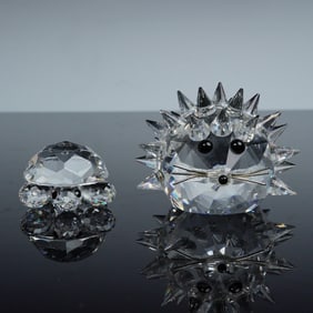 2pc Swarovski Silver Turtle and Hedgehog Figurines