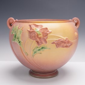 Roseville Pottery Jardiniere, Pink Poppy