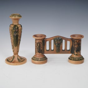 2 pc Roseville Pottery Florentine Vase and Double Bud Vase