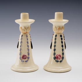Pair of Weller Pottery Pearl Candle Holders