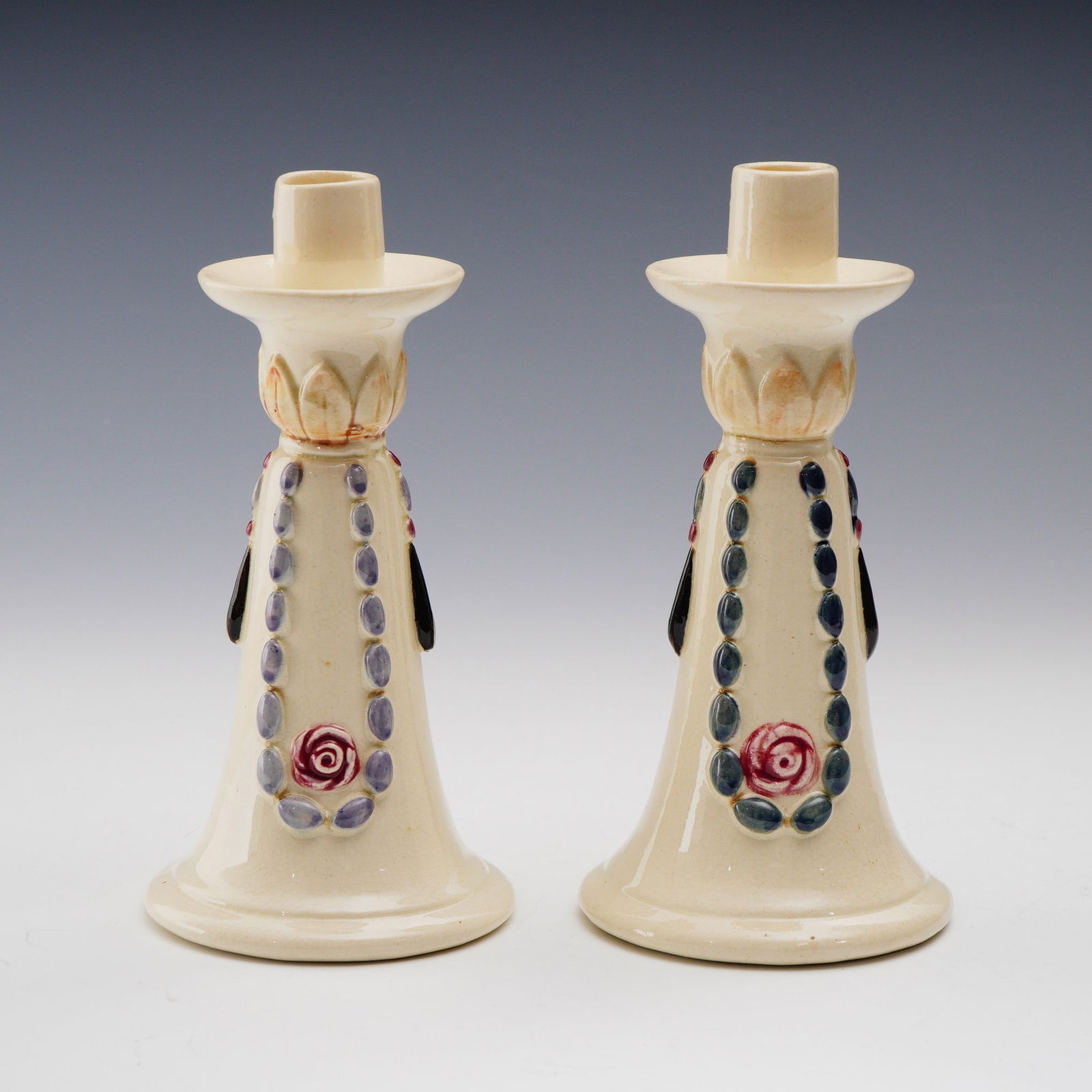 Pair of Weller Pottery Pearl Candle Holders (1 of 4)