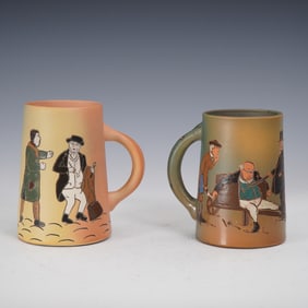 2pc Weller Pottery Charles Dickens Pickwick Papers Character Mugs