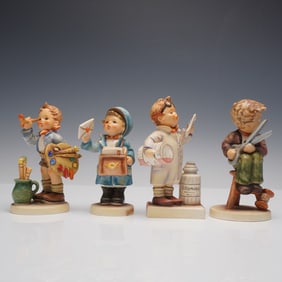 4pc Hummel Figurines, The Artist, Postman, Little Pharmacist, Little Tailor