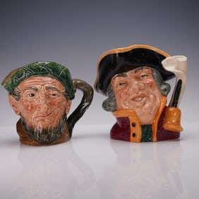 2pc Royal Doulton Large Character Jugs, Town Crier D6530 & Auld Mac D5823