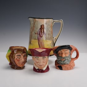 4pc Royal Doulton Ophelia Pitcher & Character Jugs-D6033, D6385 & D5556