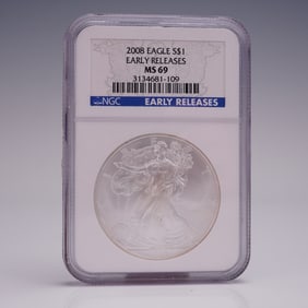 2008 American Silver Eagle Early Release Dollar Coin NGC Graded MS 69