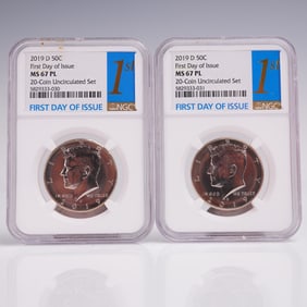 2pc 2019-D Kennedy Half Dollar Coins NGC Graded MS 67 PL