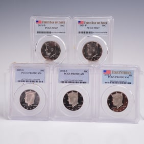 5pc 2009-S - 2021-D Kennedy Half Dollar Coins PCGS Graded