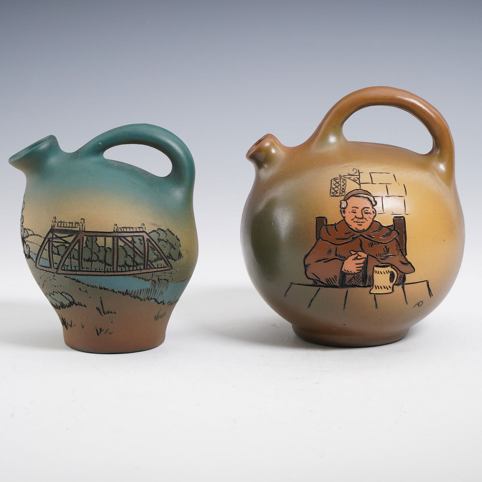 2pc Weller Pottery Dickensware, Rare Mt. Vernon & Tavern Scene (1 of 4)