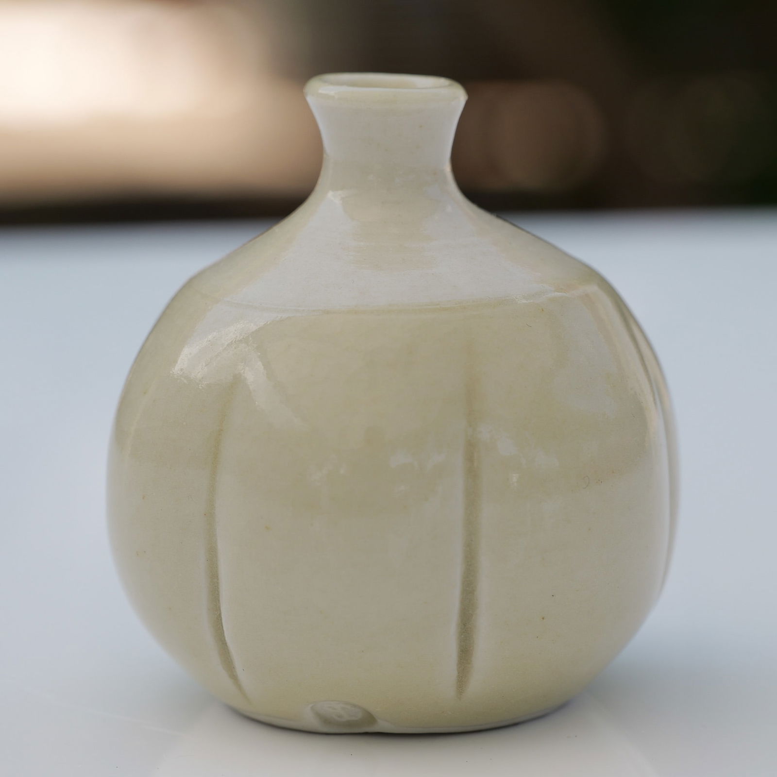 White Glazed Mini Melon-Shaped Vase (1 of 4)