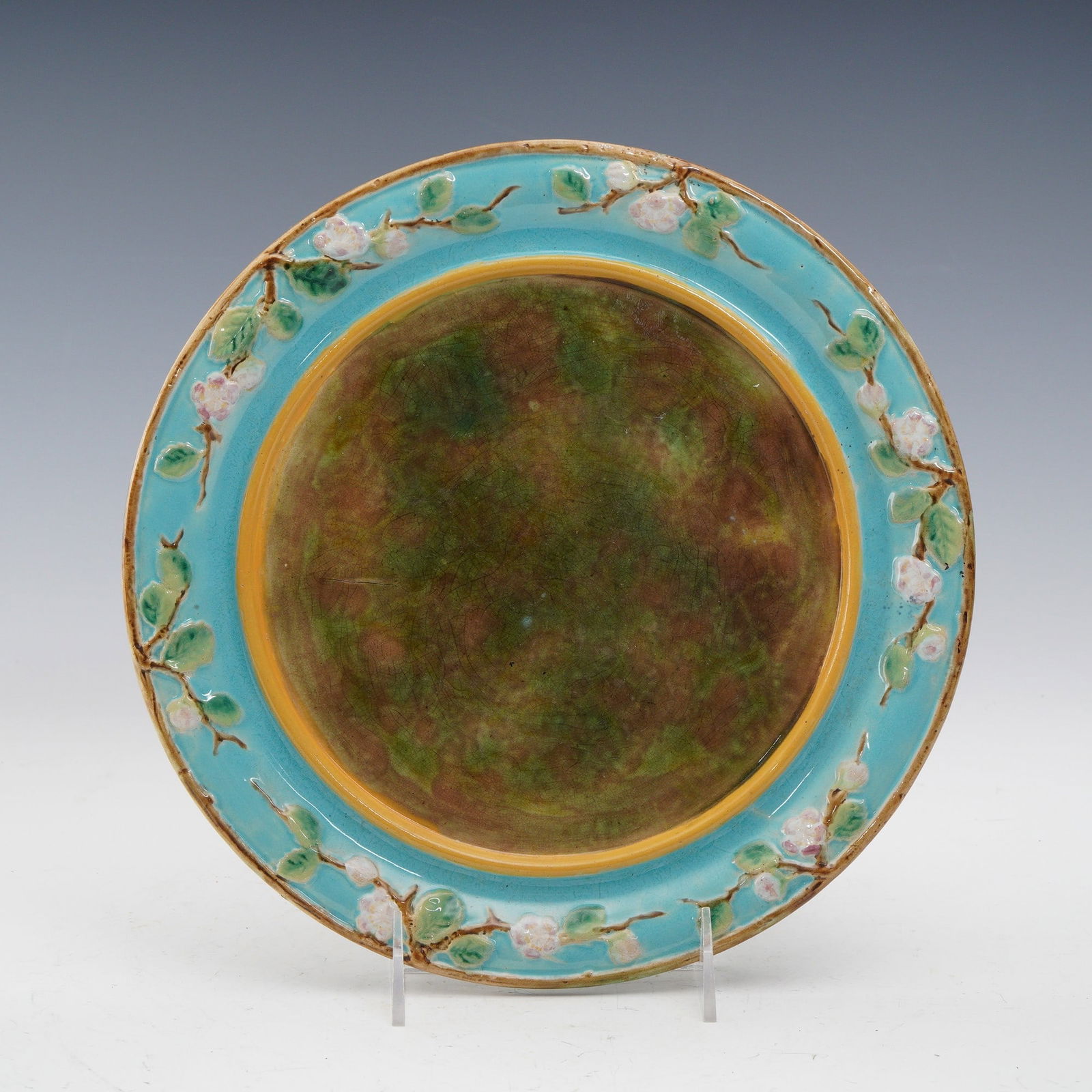 Antique George Jones Majolica Plate, White Blossoms (1 of 3)