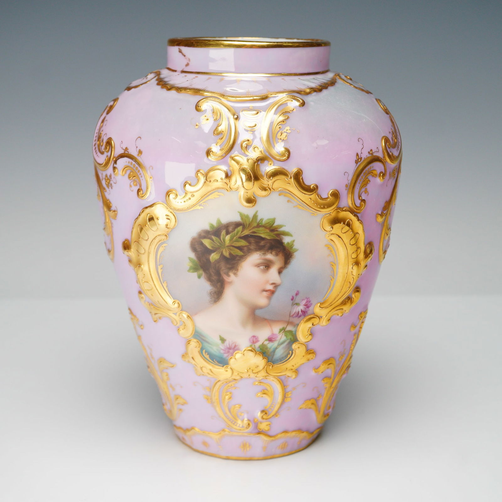 Royal Vienna Hand Painted Gilt Rococo Style Porcelain Vase (1 of 6)