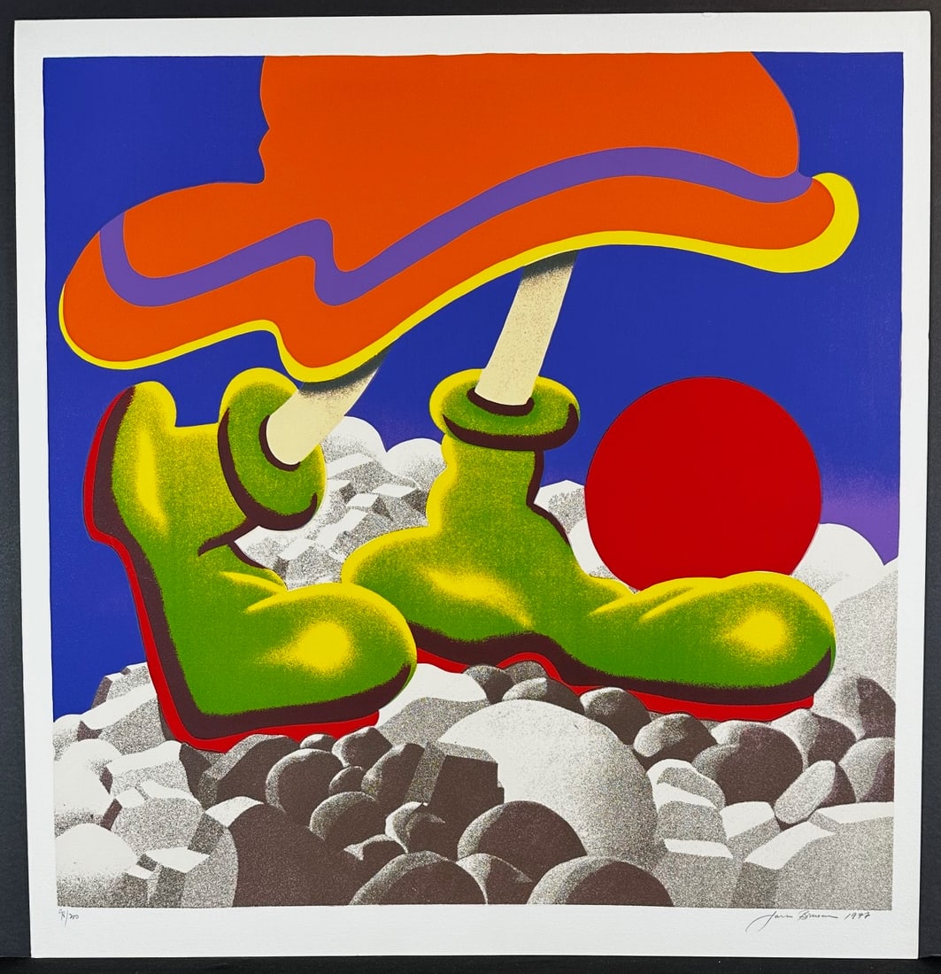 Jack Brusca (1939-1993) Signed Silkscreen, Girl With Ball: Silkscreen titled Girl With Beachball. Signed lower right numbered 98/200. Year 1977 Sight size 26.5" x 25.5"