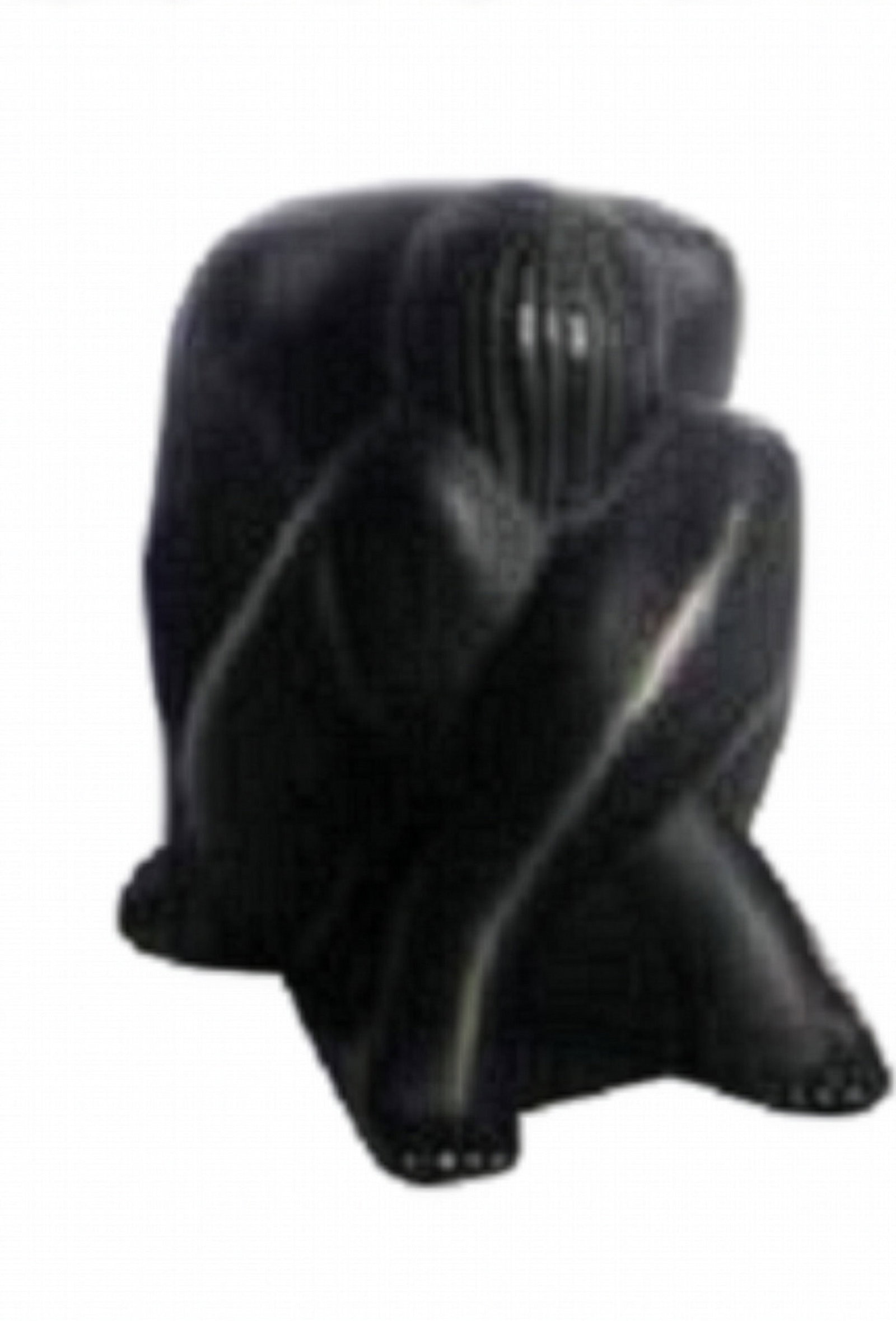 Lalique Crystal Figurine, Nude Sitting Black, Sealed Box: A crystal seated nude figurine in a black satin-finish. The figure is positioned with its legs bent at the knees, both ankles crossed, and their knees pulled up to their chest. Both hands are resting 