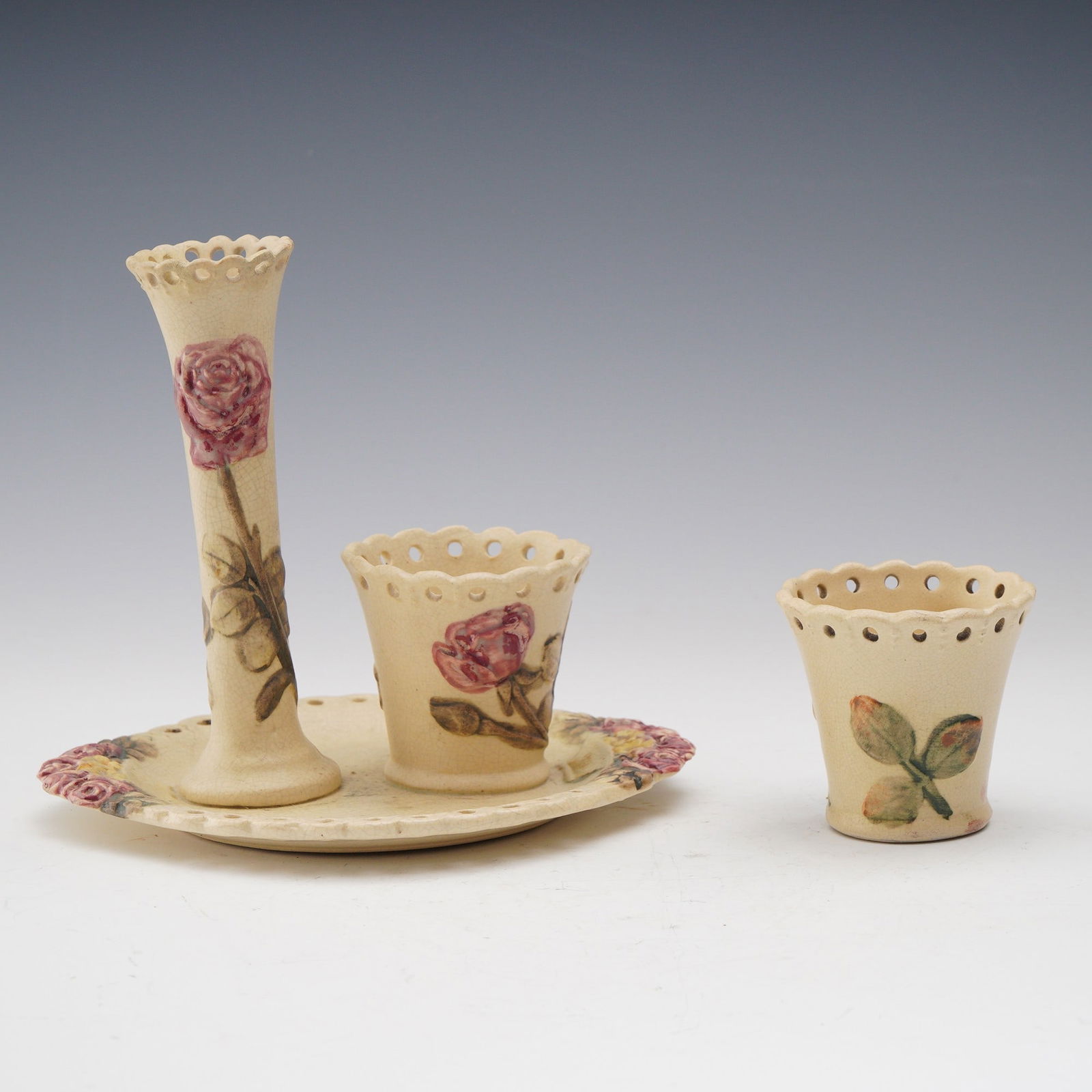 2pc Weller Pottery Florala Vanity Set, Rare (1 of 4)