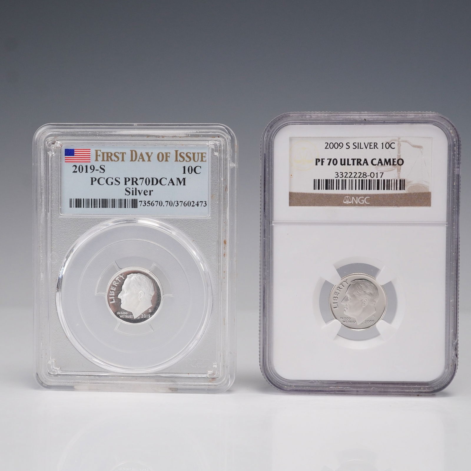 2pc 2009-S NGC PF70 Ultra Cameo & 2019-S PCGS PR70DCAM FDOI Roosevelt Dimes (1 of 4)