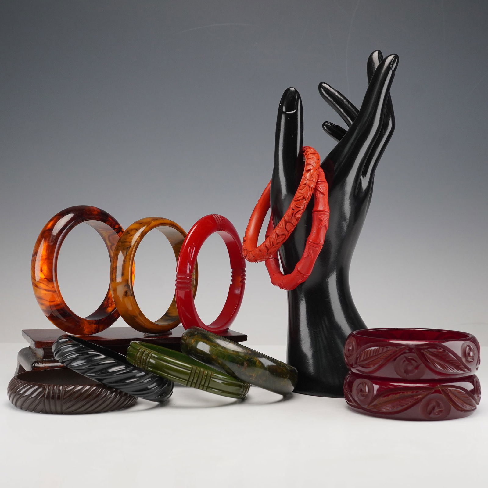 10pc Bakelite Carved and Translucent Bangle Bracelets (1 of 9)