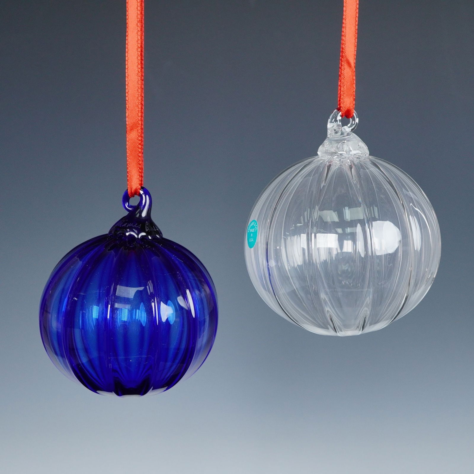 2pc Thames Glass for Tiffany and Co. Blue and Clear Christmas Ornaments (1 of 4)