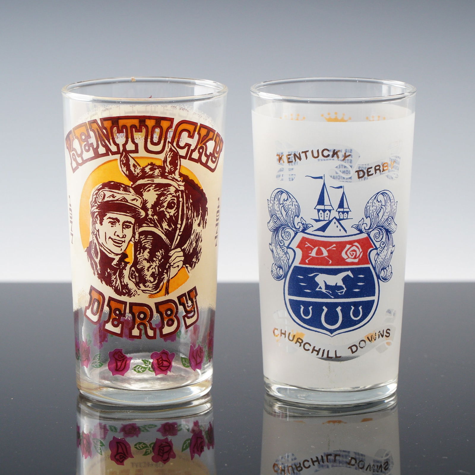2pc Kentucky Derby Official Souvenir Glasses 1968 & 1977 (1 of 4)