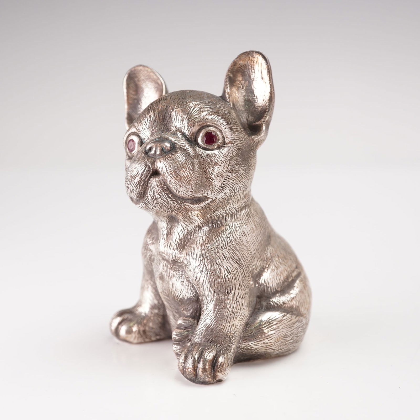 Russian 84 Silver Young Bulldog Figurine with Ruby Eyes (1 of 6)