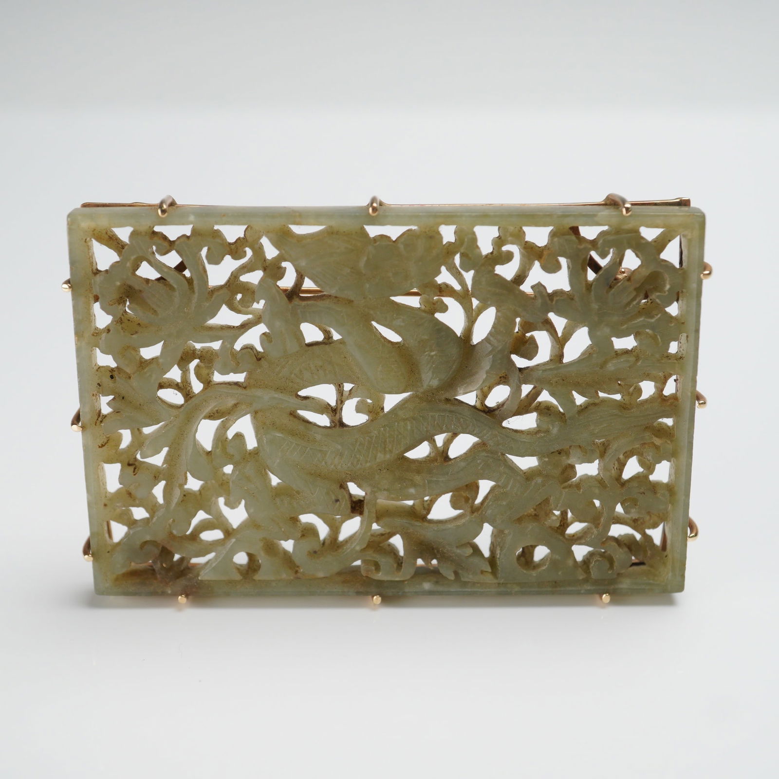 Carved Jade Rectangular Dragon Plaque Brooch (1 of 4)