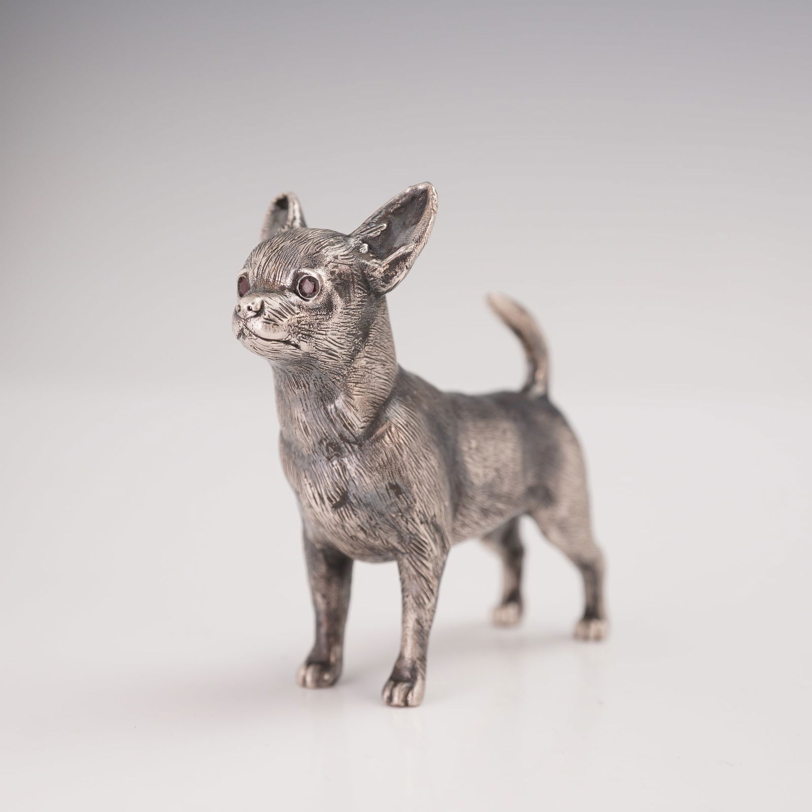 Russian 84 Silver Terrier Dog Figurine with Ruby Eyes (1 of 7)
