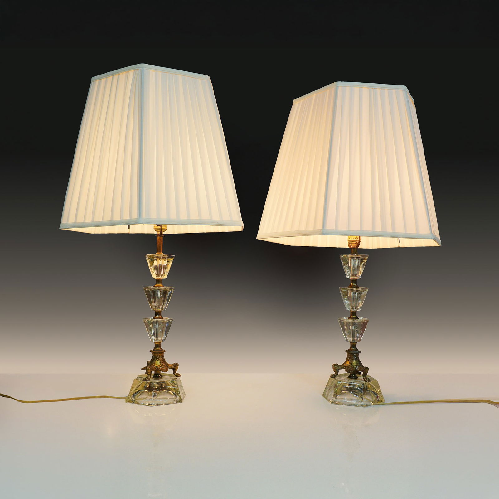 Pair of Leviton Glass and Brass Table Lamps (1 of 8)