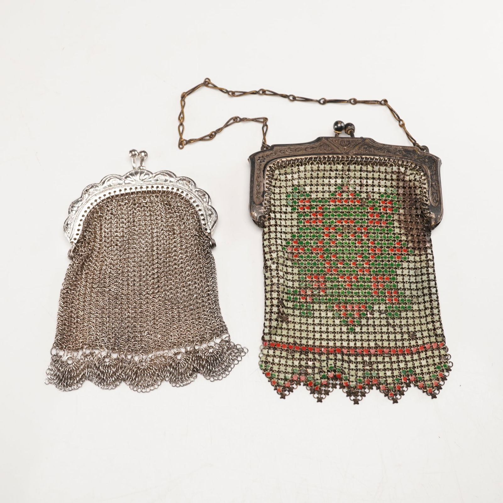 2pc Ladies Mesh Purses, Whiting & Davis Floral, Art Deco & Edwardian Styles (1 of 8)