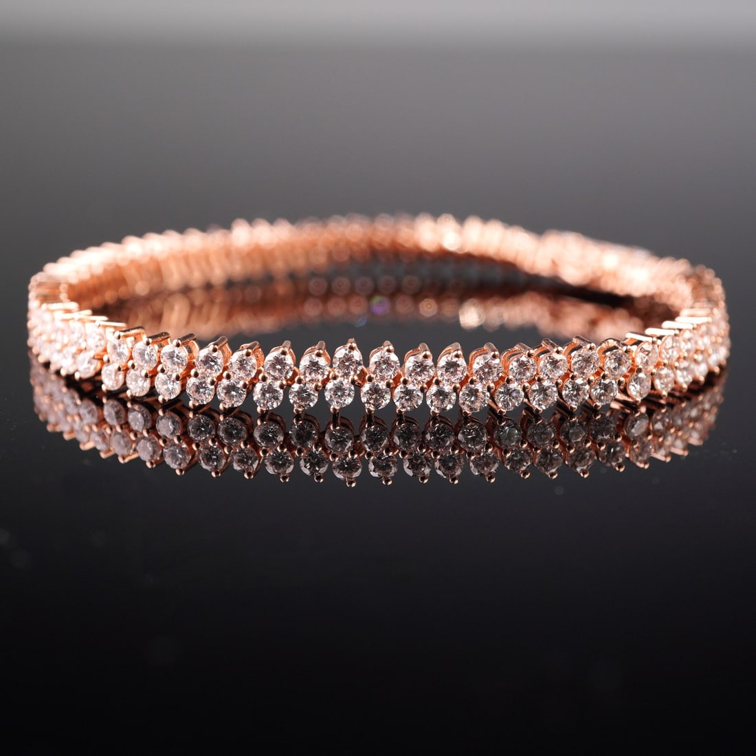 14K Rose Gold Double Row Diamond Tennis Bracelet (1 of 10)
