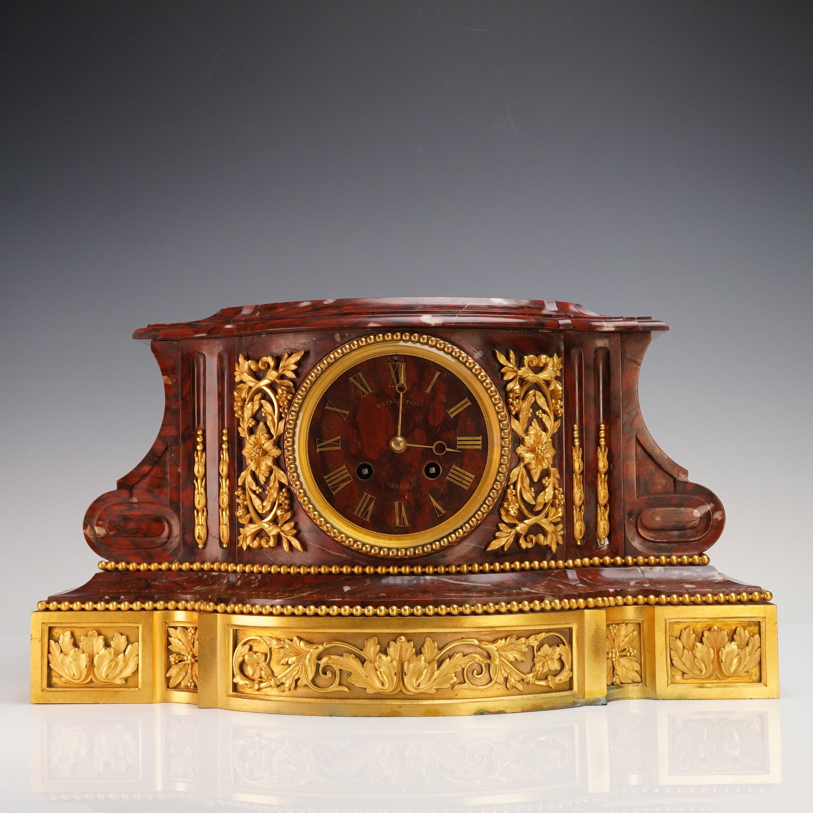 Louis XVI-Style Rouge Griotte Marble & Ormolu Mantel Clock (1 of 9)