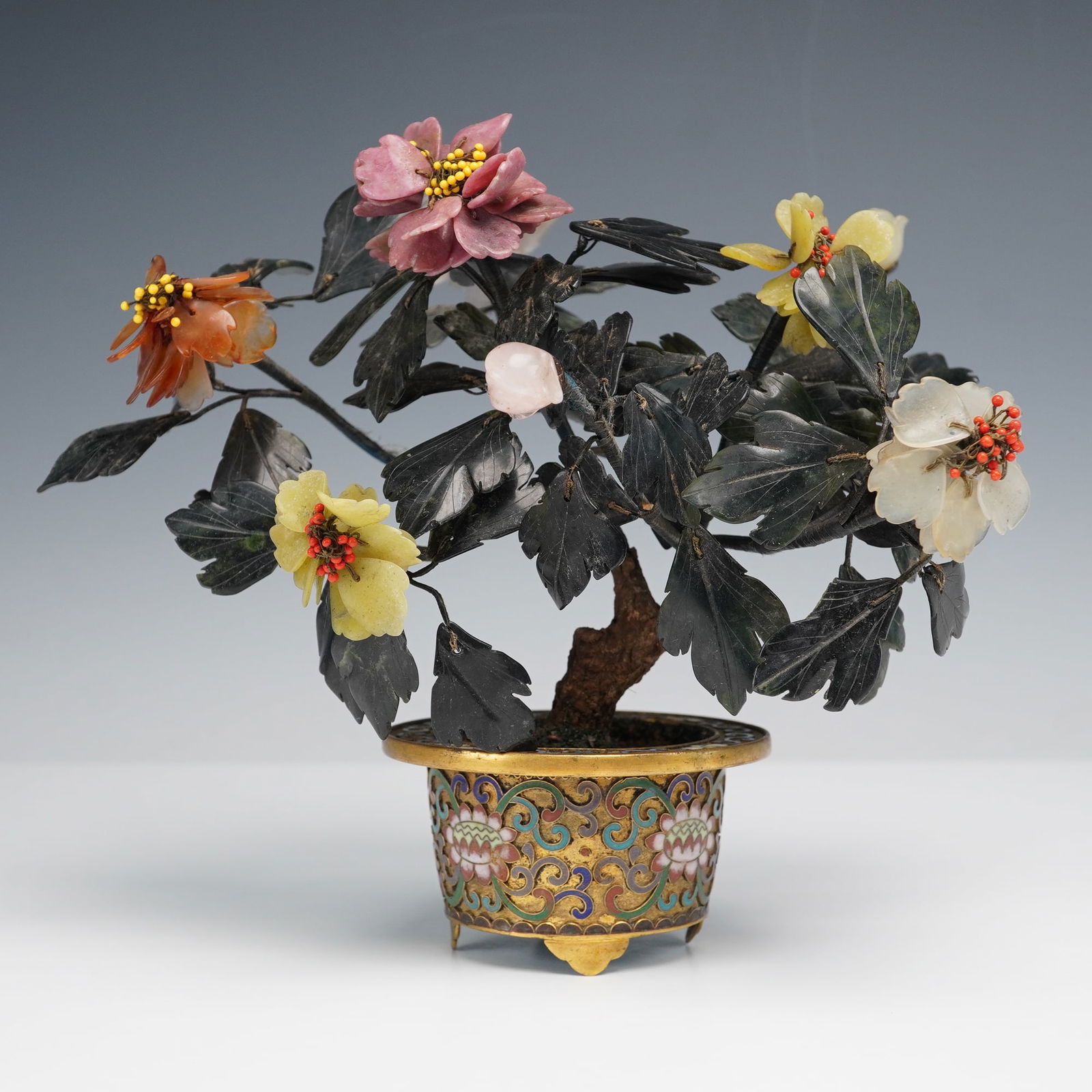 Chinese Cloisonne Pot with Hardstone Flowering Tree (1 of 8)