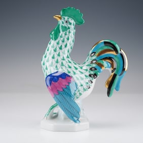 Herend Porcelain Green Figurine, Rooster