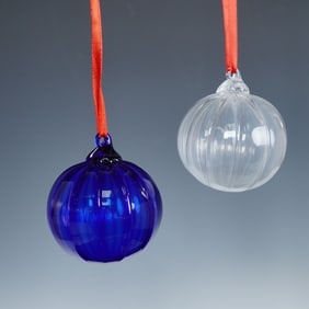 2pc Thames Glass for Tiffany & Co. Optic Glass Ornaments, Blue & Clear