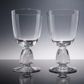 Pair of Lalique Crystal Water Goblets, Bellini
