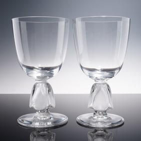 Pair of Lalique Crystal Water Goblets, Bellini