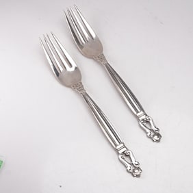 2pc Georg Jensen Sterling Silver Dinner Forks, Acorn