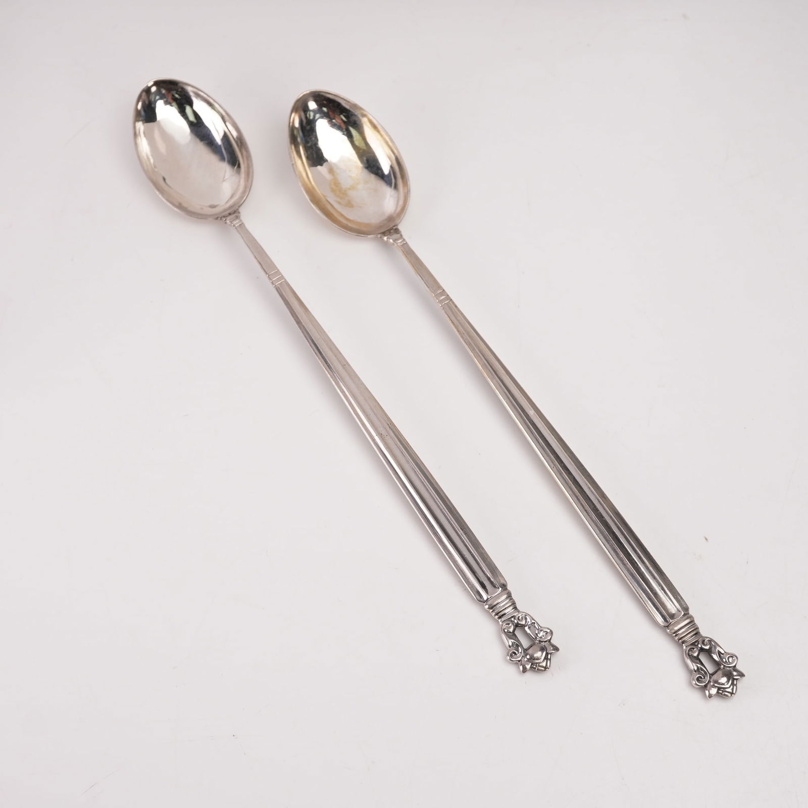 2pc Georg Jensen Sterling Silver Ice Tea Spoons, Acorn (1 of 5)