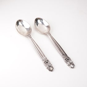 2pc Georg Jensen Sterling Silver Fruit Spoons, Acorn