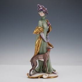 Guiseppe Cappe Art Deco Style Lady with Greyhound Figurine